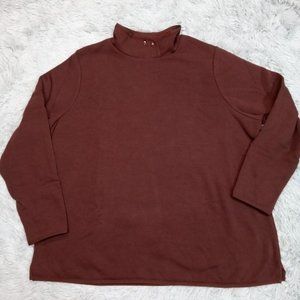 D & Co Active Womens Sweatshirt Pullover Brown 1X Lush‎ Lined Snap Mock Neck 1X